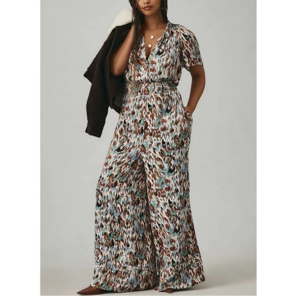by ANTHROPOLOGIE sz XL Tall The Somerset Jumpsuit in Turquoise Motif